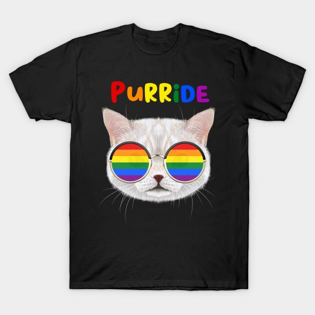 Purride Funny Cat Gay Pride Ally Rainbow Sunglasses LGBTQ T-Shirt by Happy Lime